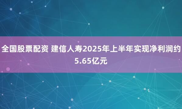 全国股票配资 建信人寿2025年上半年实现净利润约5.65亿元